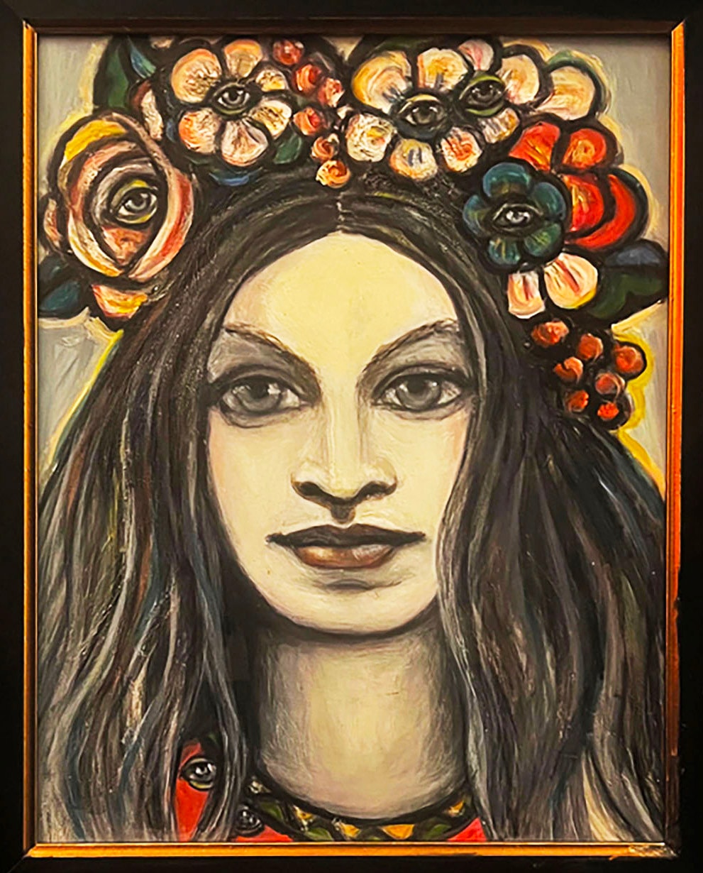 Hiding in Plain Sight by Claudia Cohen — oil painting of a woman with braided hair among birch trees, 20 × 26 in, 2020