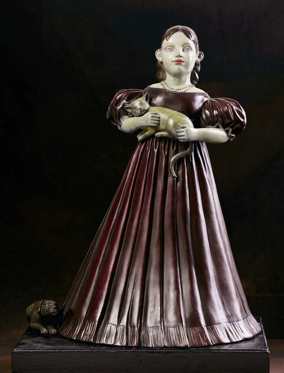 The Girl in a Red Dress bronze sculpture by Claudia Cohen